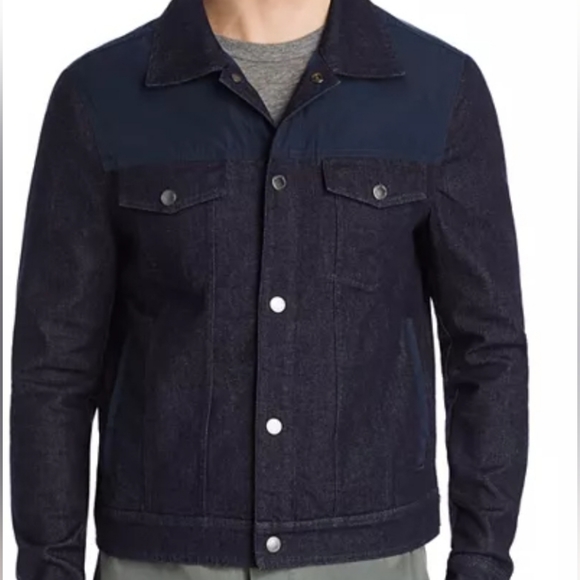 Men's Michael Kors Mix Media Regular Fit Denim Trucker Jacket - Picture 1 of 11